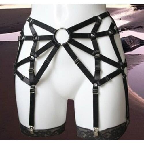 Women Sexy Black Gater Belt Goth Studded O-ring Straps High Waist Belts Sexy Lingerie Bondage Suspender Garters For Stockings