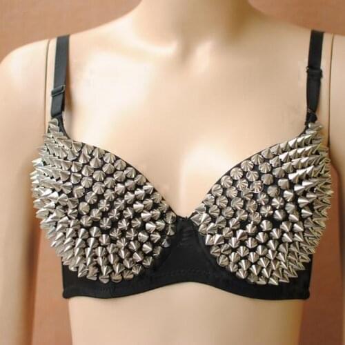 Nightclub performance Bra Metal Rivet bra Sexy Stage Bar DJ dance
