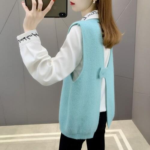 O area 34 right 】 7257 - film - back button split knitted vest vest 36