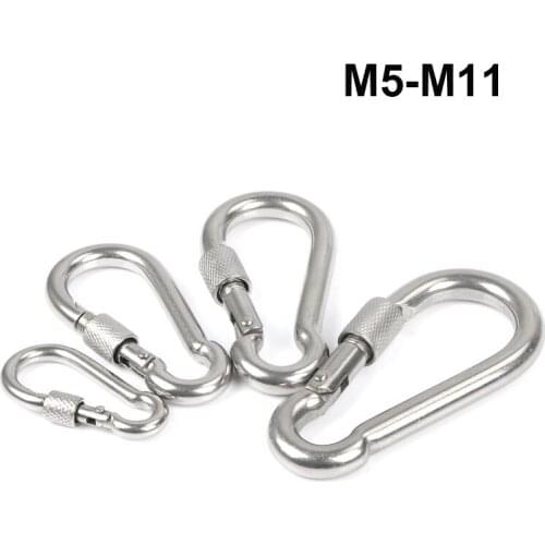 1 Pcs 304 Stainless Steel Carabiners With Nuts Climbing Gear Safety Snap Hooks Spring Buckle M4~M12 Connector Rings