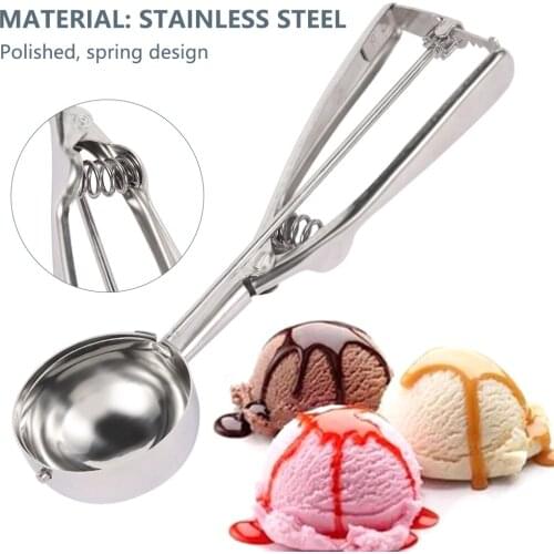1Pcs Ice Cream Scoop Stainless Steel Spoon Kitchen Ice Cream Mashed Jelly Yogurt Cookies Spring Handle Scoop Kitchen Accessories