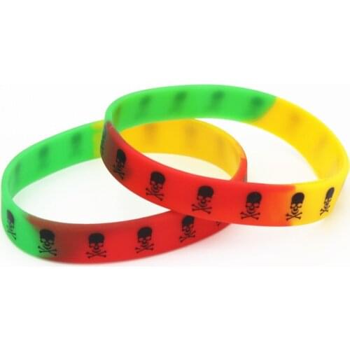 1PC Fashion Cool Skull Rainbow Color Silicone Wristband Sports Skeleton Rubber Bracelets&Bangles Fashion Jewelry Gifts SH174