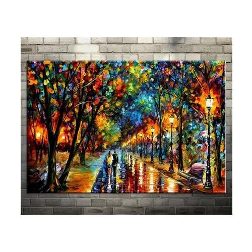 100%Handmade Modern Palette Knife Park Street Oil Painting On Canvas Art Pictures For Room Decor Wall Paintings No Frame