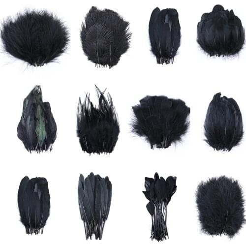 100pcs Black Chicken Goose Feather Diy Jewelry earrings Making Feathers For Crafts Decorative Accessory Plume wholesale