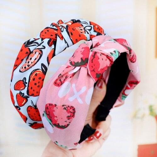 12pcs/lot Girls Hair Accessories 2019 Strawberry Headband New Sweet Fruit Print Center Knotted Hairbands for Girls