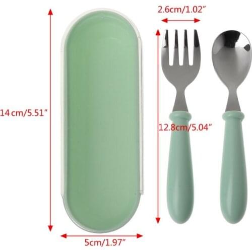 2pcs/lot Baby Feeding Spoon Fork Set Stainless Steel Toddler Infant Tableware Flatware Kids Cutlery with Ant-Dust Box G2AE