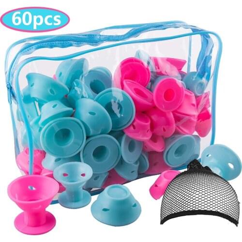 60pcs Soft Silicone Hair Curler Rubber Magic Hair Care Rollers Twist Hair No Heat No Clip Hair Curling Styling DIY Tool