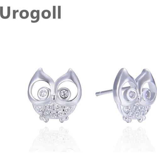 Noble Women Earrings Pure 925 Sterling Silver Rose Gold Earrings Owl Shape Inlaid Zircon Girl Earrings Accessories Gift For Girl