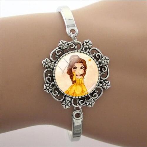 Disney Cartoon Q Version Princess Bracelet Snow White Princess Aisha Glass Dome Bracelet Jewelry Glass Cabochon Charm Bracelet