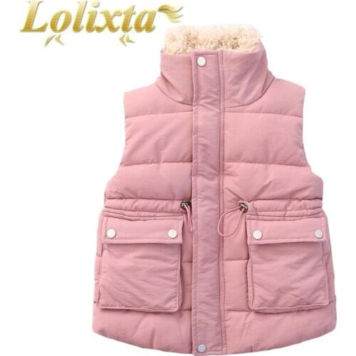 Kids 3-12 year winter warm fur neck vest weskit for little girls boys juniors plush thick sleeveless waistcoats children clothes