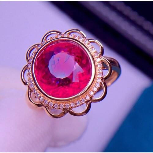 E405 Rubillite Ring Fine Jewelry 18 K Gold Natural Rubi Tourmaline 3.6ct Gemstone Diamond Gift Female Rings for Women Fine Ring