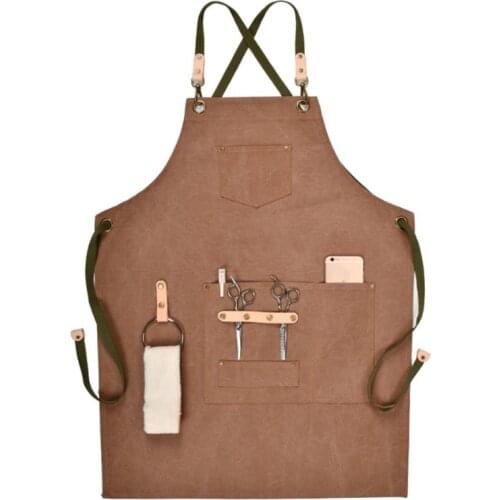 BBQ Apron Bib Chef Kitchen Apron Female Men Barista Bartender Pocket Family Barber Chef Coffee Restaurant