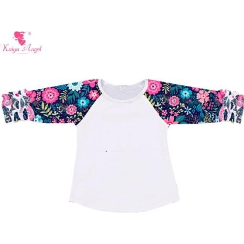 Kaiya Angel Children Clothing Floral Raglan Sleeve Kids Shirt Girls Tops Baby Girl Clothes Raglans Srping Ruffle Raglan Shirts