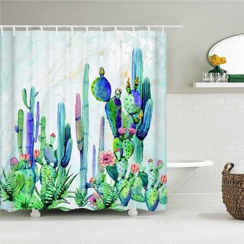 Cactus Shower Curtains Waterproof Polyester Fabric Shower Curtains Tropical Plants Bathroom Screen Curtain Home Decor 180X180cm