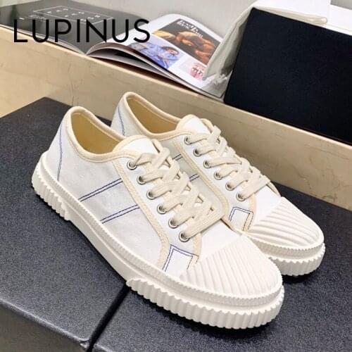 Luxury Brand Design Canvas Shoes Women Round Toe Lace-up Flat Heel Low-top Sneakers Women Casual Fashion Female Shoes 2021