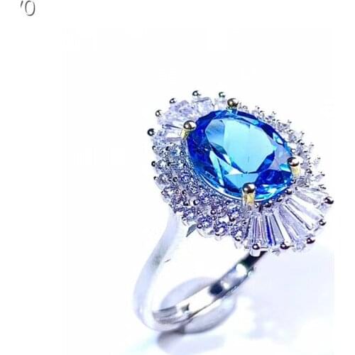 Classic Sterling Silver Ring Natural 8mm*10mm Topaz Gemstone Solid 925 Silver Topaz Ring for Woman Brithday Gift