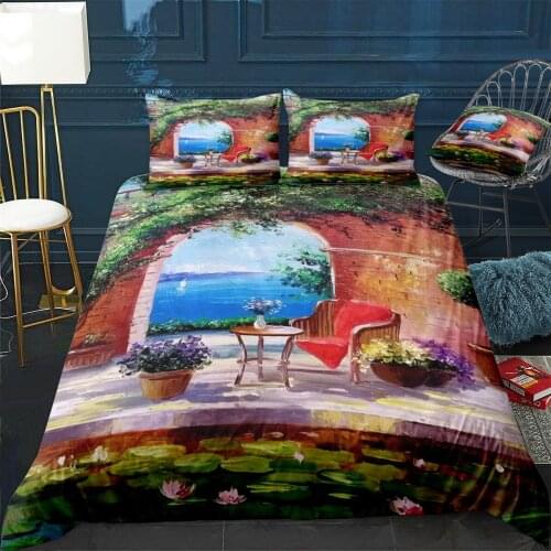 A cozy courtyard Quilt Cover Pillowcase 3Piece Comforter Bedding Set With Pillow Case Single Double Duvet Cover Home Decora