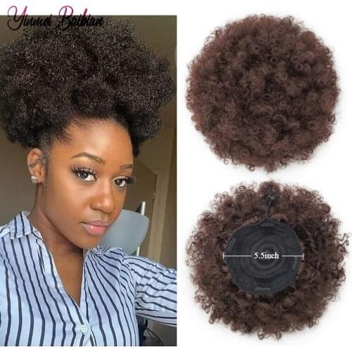 8inch Short Afro Puff Synthetic Hair Bun Chignon Hairpiece For Women Drawstring Ponytail Kinky Curly Clip Hair Extensions