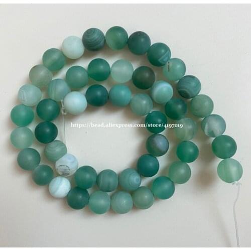 Free Shipping 15" Natural Stone Frost Grind Arenaceous Matte Green Stripe Agates Onyx Round Loose Beads 6 8 10 MM Pick Size