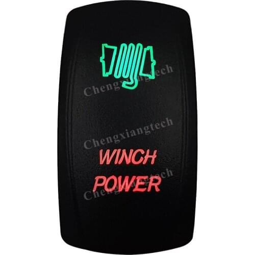 Laser - WINCH POWER -Car Boat Green & Red Led On Off Rocker Switch Waterproof, Overload Protection, SPST, Truck Marine Caravan
