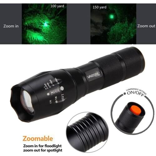 Zoomable 5000Lm Flashlight GREEN RED White Q5 T6 LED Adjustable Focus Waterproof Tactical Hunting Torch 1Mode Weapon Gun Lantern
