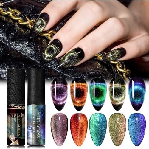 MEET ACROSS 5ml 9D Cat Eye Nail Gel Set Magnetic Soak Off UV Gel Polish Nail Varnish Chameleon Semi Permanent Manicure Gel