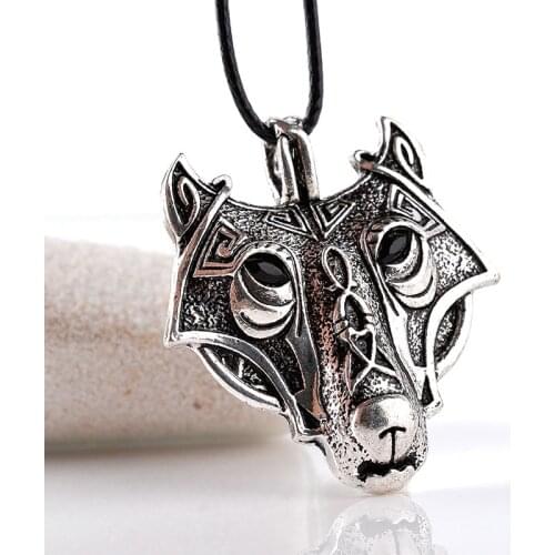 Fashion Vinage Silver Color Norse Vikings Wolf Pendant Necklace Men Faux Leather Chain Wolf Choker Necklace Jewelry Party Gift