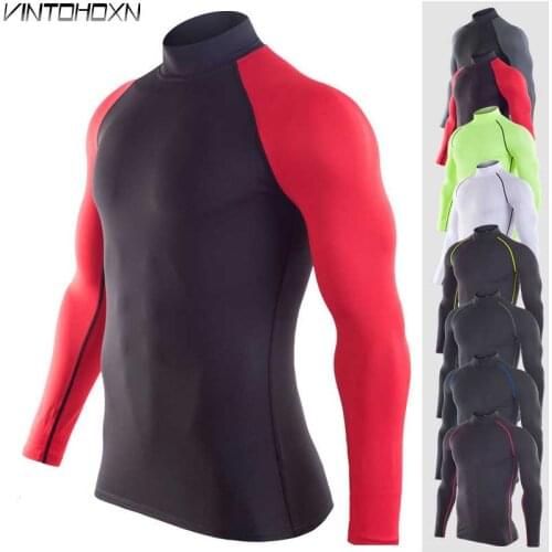 Men Workout GYM Fitness Top Long Tee Sport Running Yoga Training Quick Dry Compression Exercise Muscle Bodybuilding Shirt M1829