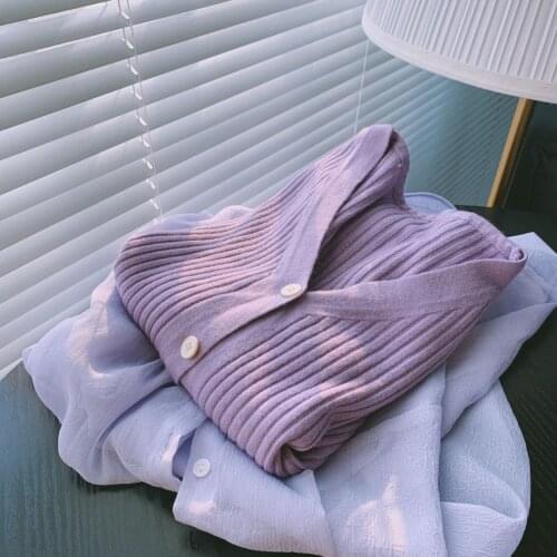 Soft Sweater Vintage Knit Cardigan 2021 Women Autumn Casual Avocado purple soft Knit Cardigan Cropped Knit Top