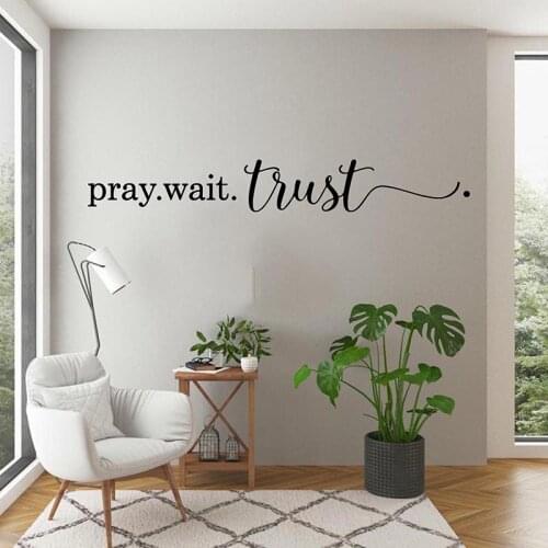 Pray Wait Trust Christian Wall Sticker Bedroom Living Room Jesue Pray Trust Quote Wall Decal Party Bible Verse Vinyl Decor P312