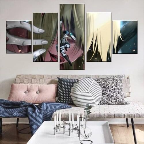 Canvas Picture Wall Decor Modular Framework 5 Pieces Annie Leonhart Attack on Titan Eren Yeager Painting Wall Art Printed Poster