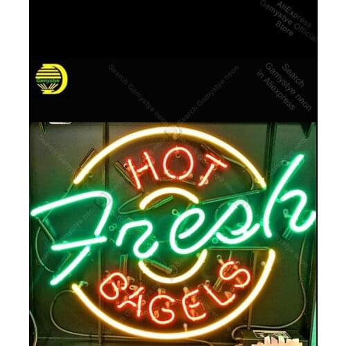 Neon light Signs for HOT Fresh BAGELS Neon Bulbs sign Lamparas De Neon Neon Garage Lights Vintage Garage Lighting Arcade Sign