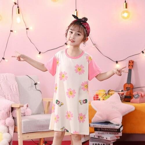 Kids Nightdress Cartoon Printed Nightwear Short Sleeve Girls Sleepwear Nightgowns Princess Clothing Sleeping Dress Summer Lounge