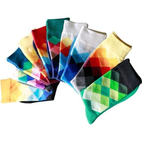5 Pairs Men Tube Sock Comfortable Breathable Vintage Fashion Colored Diamond Sock Male Casual Spring Autumn Winter Cotton Sock