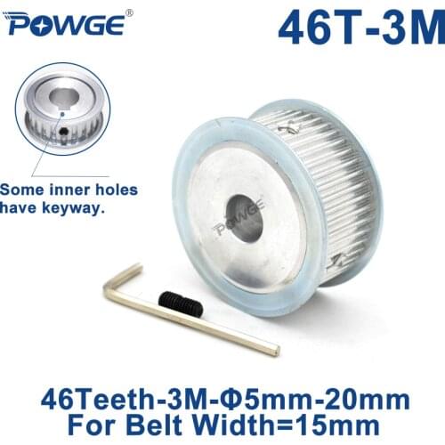 POWGE 46 Teeth HTD 3M Timing Pulley Bore 5/6//8/10/12/15//16/19/20mm for Width 15mm 3M Synchronous Belt HTD3M pulley 46T 46Teeth