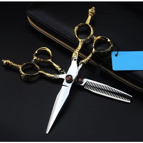 Professional japan 440c 9cr 6 inch Gold Crown hair scissors cutting barber makas haircut thinning shears hairdressing scissors
