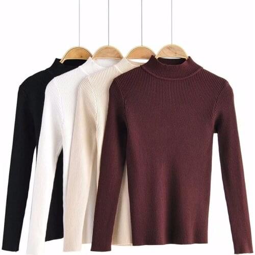 Simple High Neck Pit Strip Fashion Sweater Female Solid Color Ribbed Slim Bottoming Knitted Pullover Jumpers Women Spring