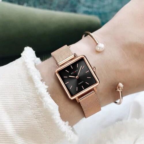 Reloj Mujer Luxury Women Watches Rose Gold Simple Magnetic Mesh Belt Band Watch Womens Fashion Square Wristwatch Zegarek Damski