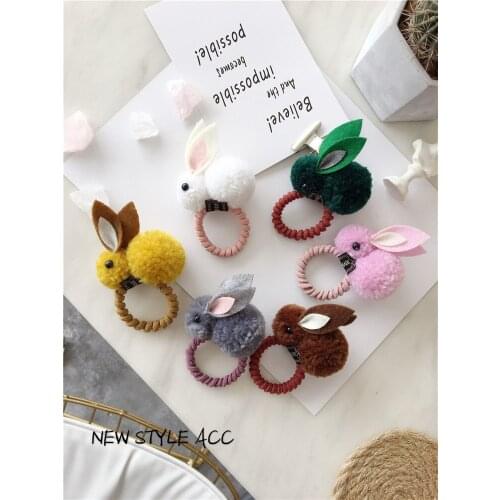 Cute animal hair ball rabbit hair ring female rubber band elastic hair bands Korean headwear children hair Accessories ornaments