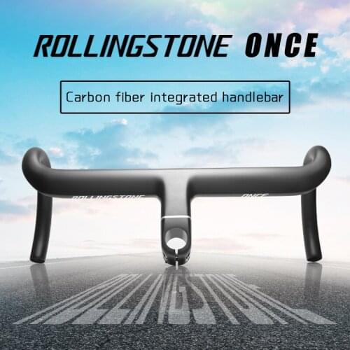 Rolling Stone Bicycle Handlebar Carbon T800 High Impact Resin Integral Curved Handlebar Road Bike Carbon with Stem 390/410/430MM