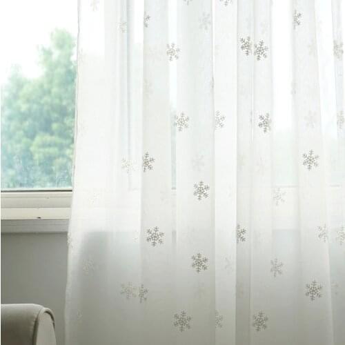 Luxury White Window Curtain Fabrics Sheer Christmas Snowflake Embroidery Tulle for Living Room Curtains for Bedroom X-WP157-40