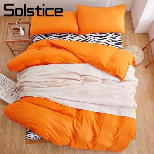 Solstice Home Textile Duvet Cover Pillowcase Flat Sheet Zebra Orange Solid Bedding Sets Queen Full Girl Kid Teen Woman Bed Linen