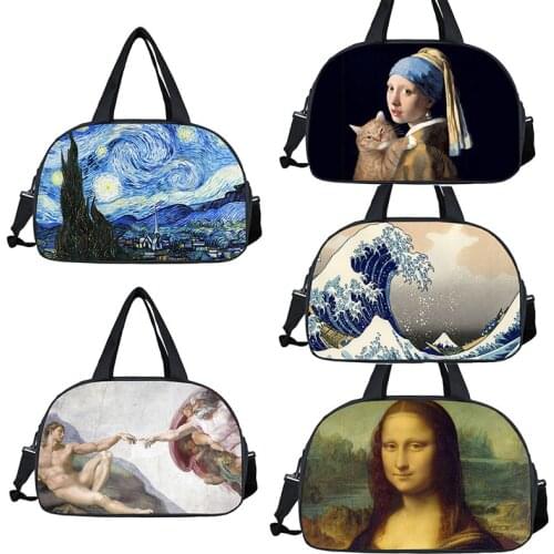 Mona Lisa Starry Night Travel Bag Van Gogh / Michelangelo Women Tote Bags Large Capacity Storage Bag Multifunctional Duffle Bags