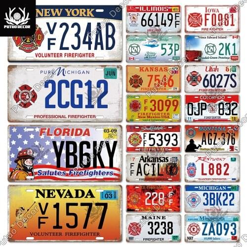 Putuo Decor Firefighter Vintage Licenses Plate Metal Sign Plaque Metal Vintage Decor for Fire Department Man Cave Decoration