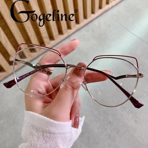 Vintage Brand Design Clear Cat Eye Anti Blue Light Blocking Glasses Women Metal Frame Men Women Optical Fashion Computer Glasses