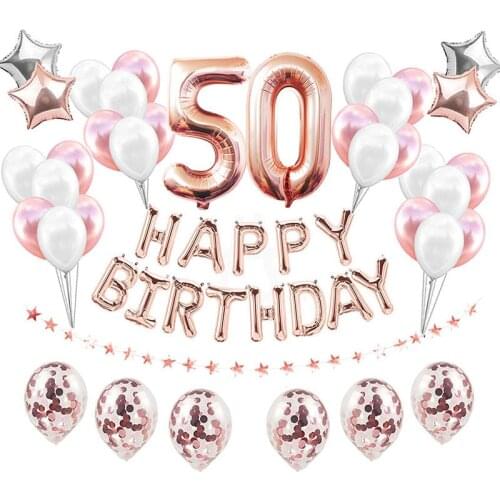 38pcs 32inch Happy 50 Birthday Foil Balloons Rose Gold Blue Pink Number 50th Years Old Party Decorations Man Woman Supplies
