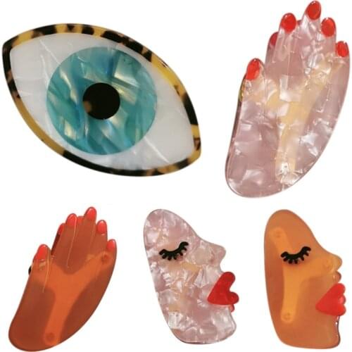 Funny Hair Clips Acrylic Hair Claw Non Slip Strong Hold Big Eyes Palm Face Barrettes Fashion Hair Styling Accessories