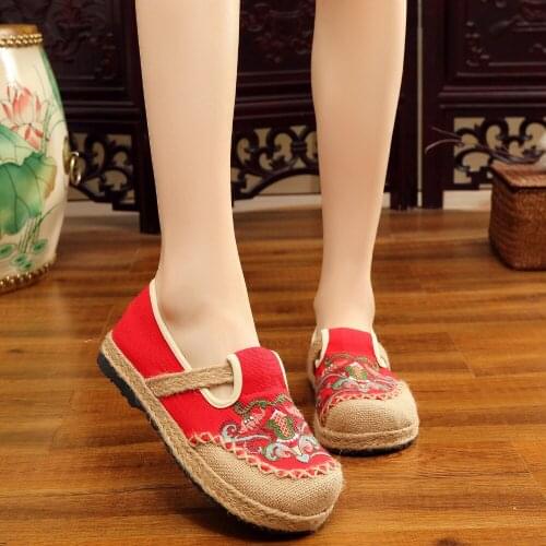 Vintage Totem Embroidered Ladies Handmade Linen Canvas Embroidered Shoes Women Casual Knitted Espadrilles Flat Loafers
