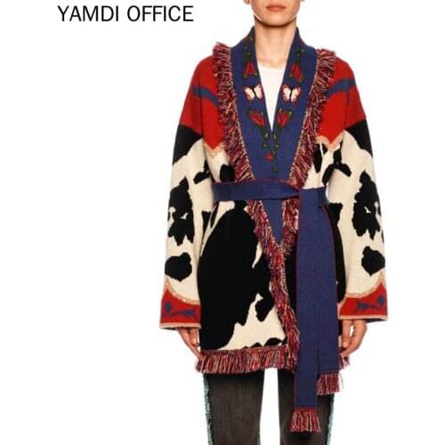 Wavsiyier women cardigan sweaters female 2021 new winter embroidery bohohemian floral tassel sweater coat outwear knit Fashion