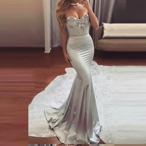 Formal Dress Women Elegant Evening Dress Long 2020 Satin Beaded Mermaid Robe De Soiree Sweetheart Vestido De Festa